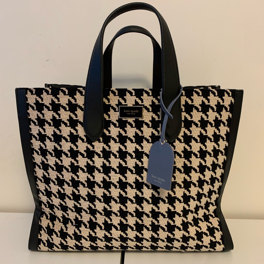 Kate Spade Manhattan Houndstooth Tweed Large Tote NWOT